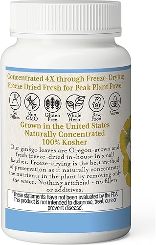 Miniatura 6 de ECLECTIC INSTITUTE Ginkgo crudo liofilizado sin OMG  Apoyo cardiovascular y circulatorio, apoya la función cerebral, concentración y memoria  50 CT