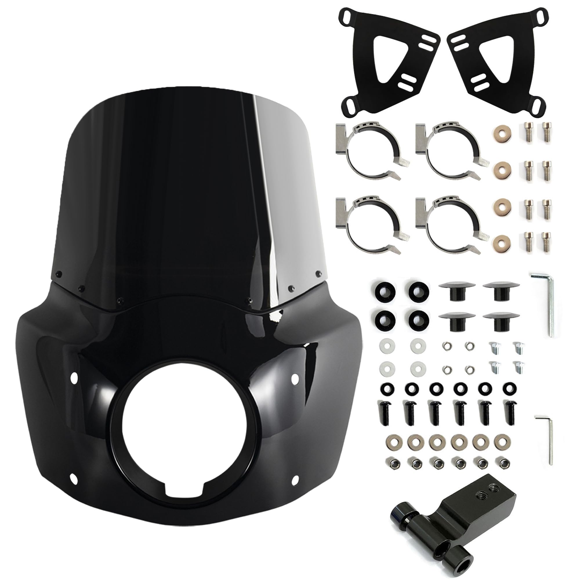 FATECIM Motorcycle 5.75" Headlight Fairing with 13" Black Windshield Windscreen &amp; 48-58mm Mounting Kit Headlight Extension Block For Harley 2018 2019 2020 2021 2022 Softail FXBB Street Bob