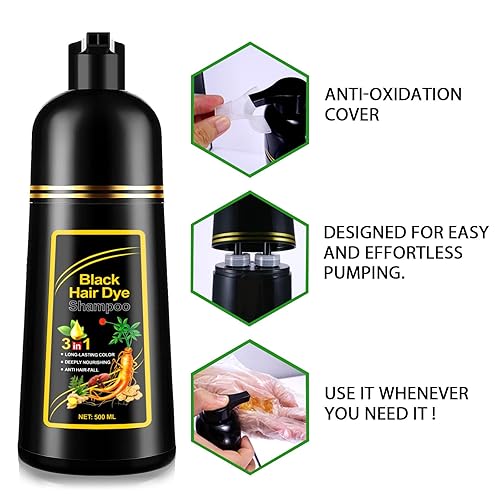 Miniatura 7 de Champú de tinte para el cabello (negro), champú natural para teñir el cabello 3 en 1 - Tinte para el cabello+nutritivo+crecimiento - 16.9 fl oz -