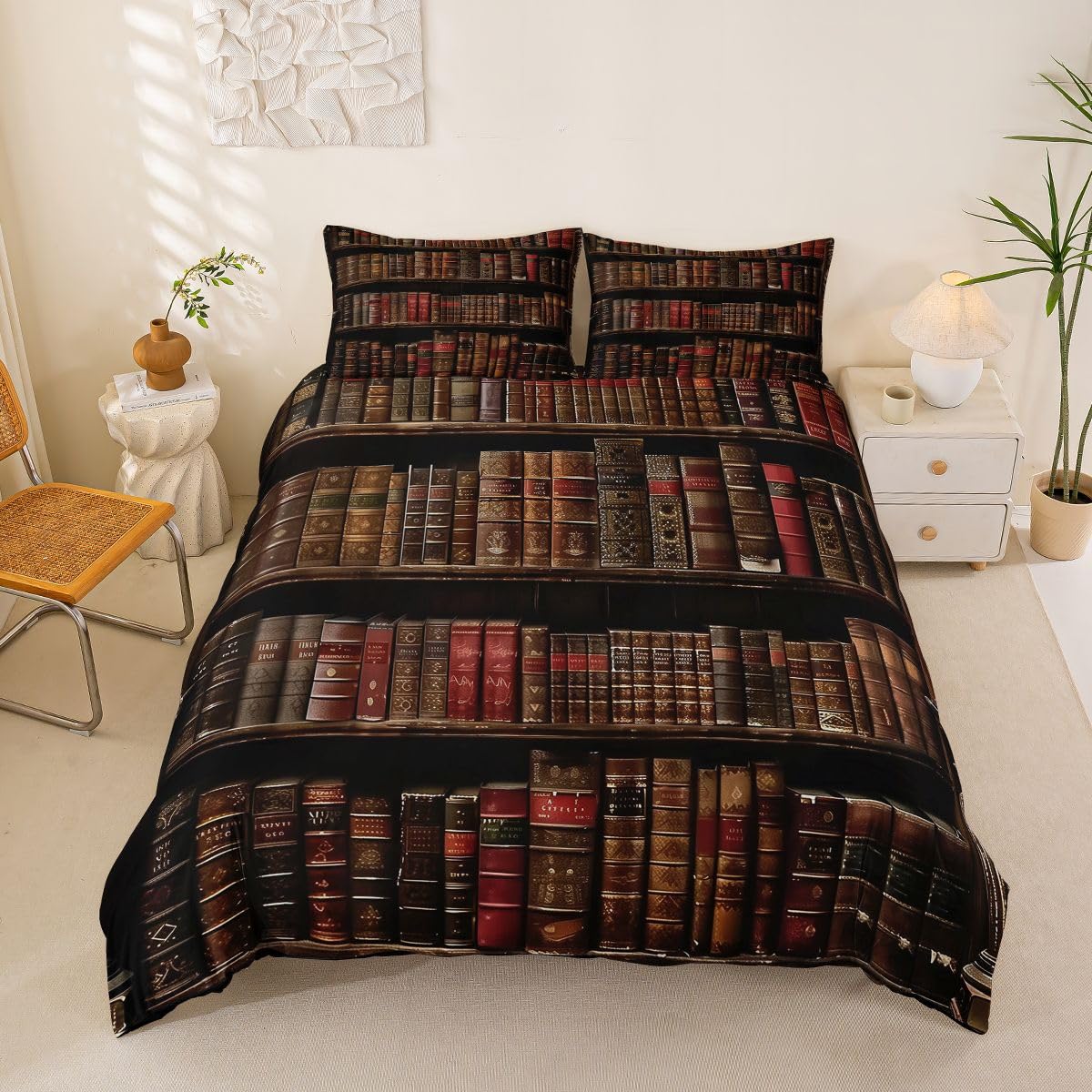 Homemissing Colorful Library Bookshelf Duvet Cover Single Size Vintage Educational Bookcase Bedding Set for Boys Girls Library Shelves Comforter Cover Bedroom Decor 2Pcs