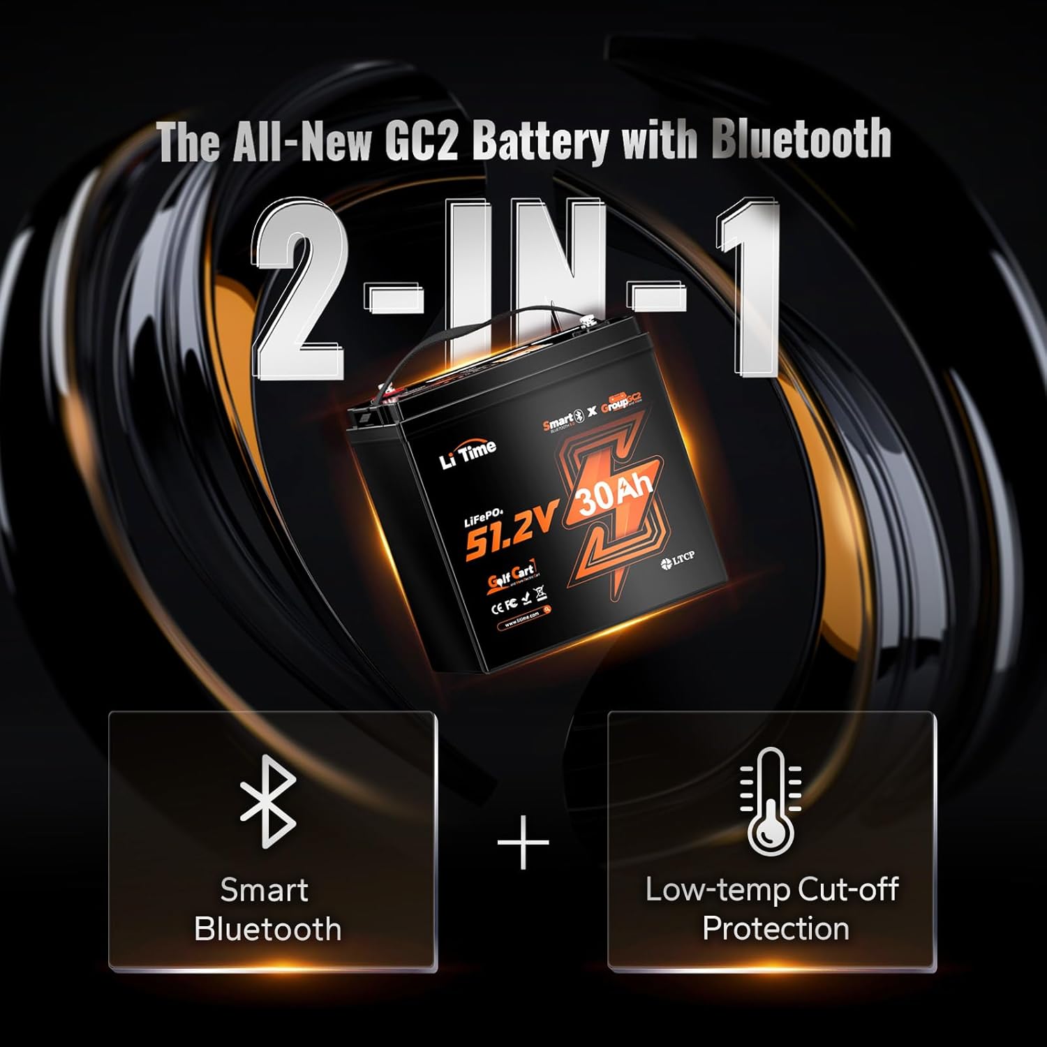 LiTime 4 Pack 48V 30Ah GC2 Golf Cart LiFePO4 Lithium Battery with Bluetooth 5.0& Low-Temp Protection, Built-in 80A BMS, Max. 15000 Cycles, Support 3kW Electric Motor, Perfect for Golf Carts