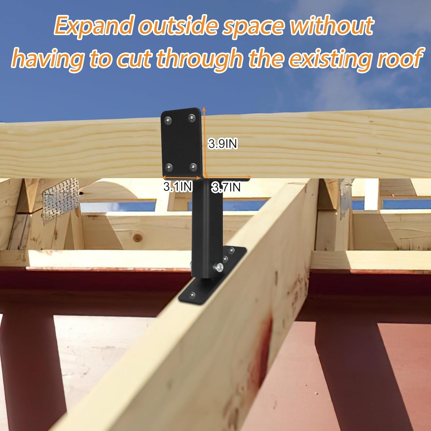 3PCS Stainless Steel Patio Roof Riser Kit, Adjustable Roof Mount Pergola Brackets 4x4 (Black Finish)