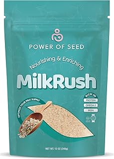 Milkrush Lactation Support for Breastfeeding - Oats Seeds & Almond Lactation Drink Mix - Milk Booster for Breastfeeding Superfood Mix with Omega 3, Iron & Calcium - Kosher Certified - 12oz Bag