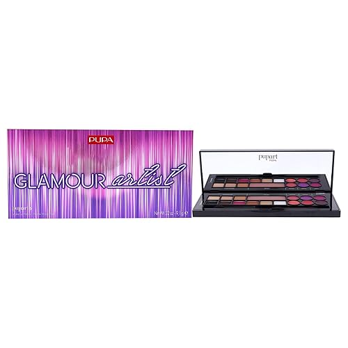 PUPA Milano Pupart S Makeup Palette 004 Glamour Artist - Set de belleza compacto para ojos, labios y cara, incluye rubor en polvo, lápiz labial