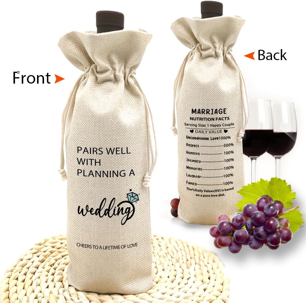 TBITON Wedding Wine Bag Gifts, Wedding Officiant Gift, Officiant Wine Bag Gift, Bridesmaid Gifts for Wedding Day, Funny Wedding Ideas, Pairs Well With Planning a Wedding (Beige-Wedding06) - Image 4