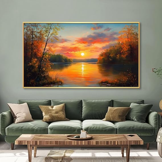 Landscape Sunset Autumn Lake Wall Art, Autumn Lake Canvas
