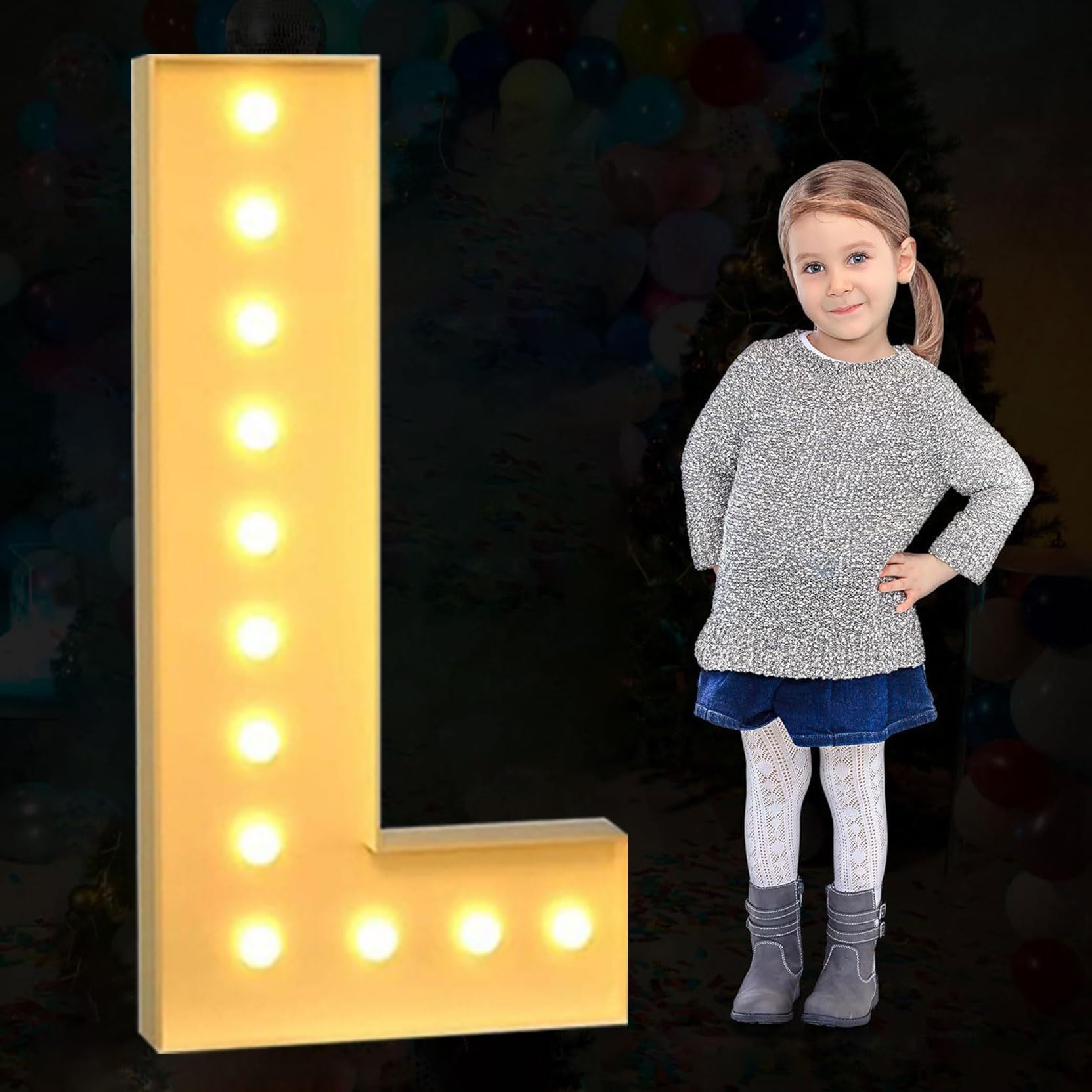 Large Marquee Letter Light Up, Decorative LED Alphabet Lights, Party Decor Pre-cut Foam Board Set for Wedding Birthday Holiday, Letter L, 70cm-2.3ft — image 1