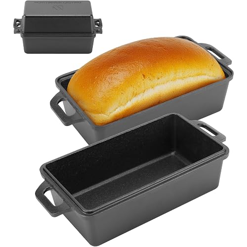 Northriver Casting 9×5 Inch Cast Iron Loaf Pan with Lid | Bread Baking Pan | Even Heat Distribution for Homemade Bread, Cake, and Meatloaf | 2 Piece Set