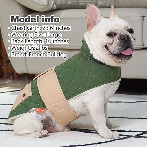 Miniatura 8 de KYEESE Abrigos para perros, cálidos, resistentes al viento, chaqueta impermeable acolchada de sherpa con agujero para la correa para perros