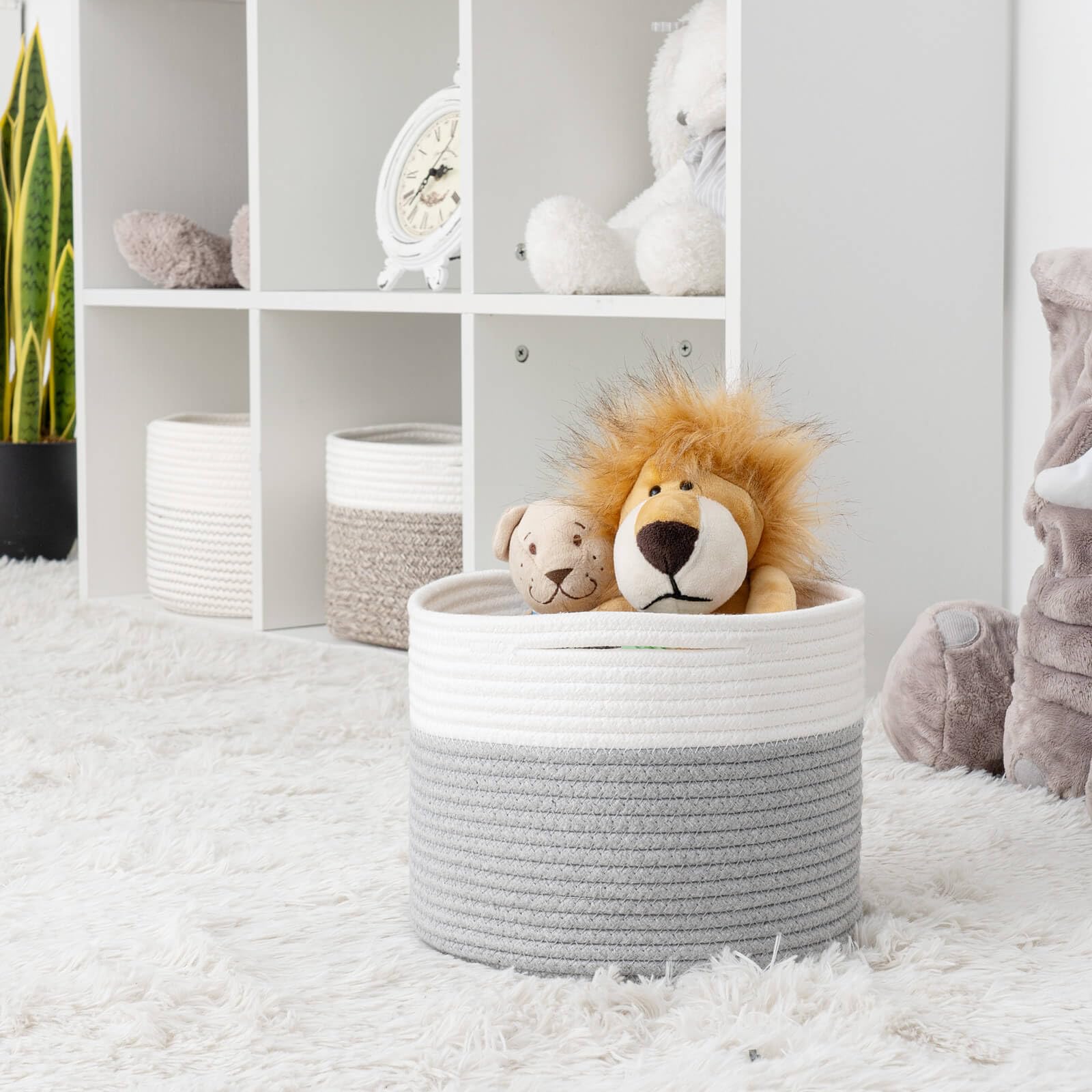 TIMEYARD XXL katoenen wasmand, opbergmand en mand voor speelgoed, handvat, 55 x 35 cm, wit