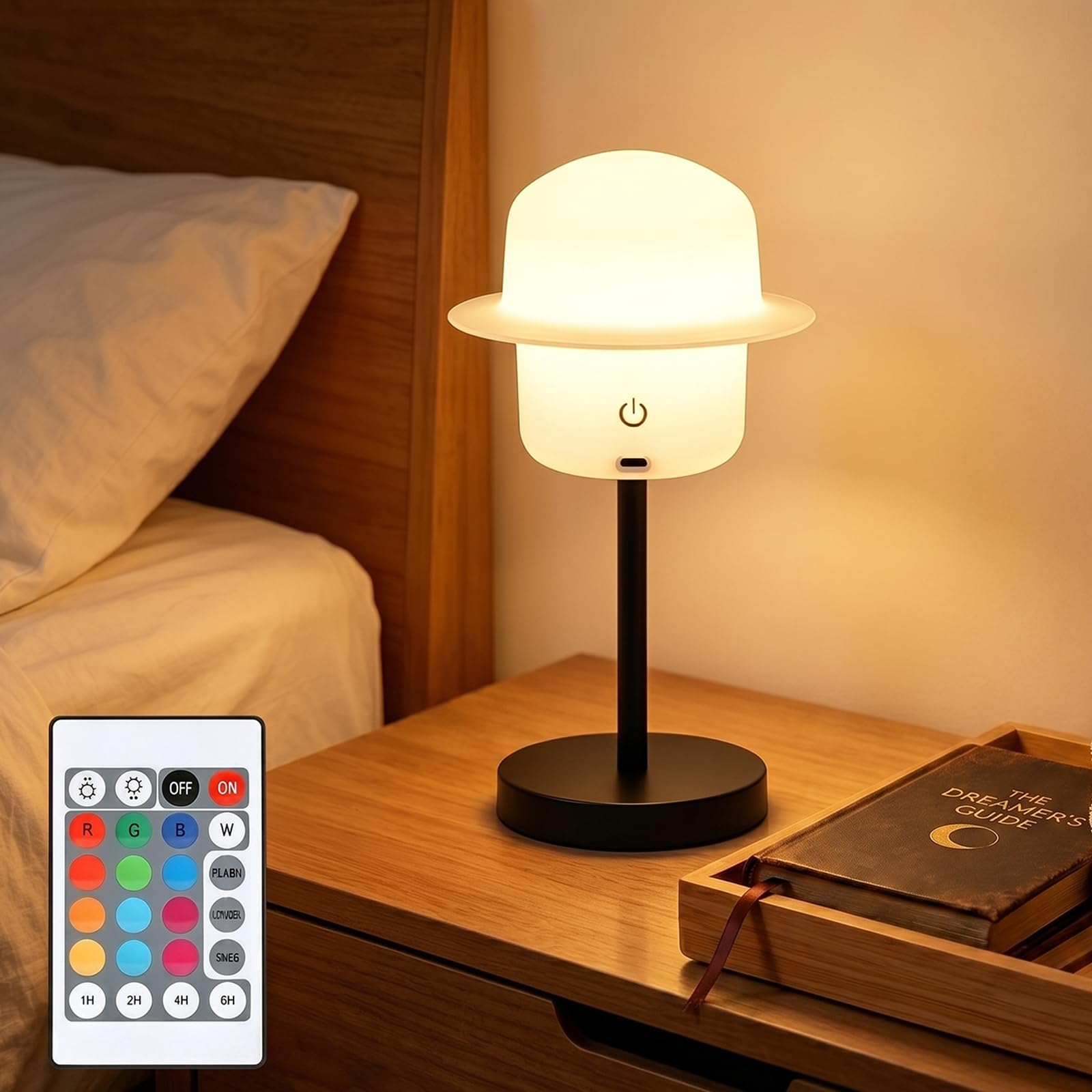 AVEKI 2-in-1 Table Lamp & Water Wave Projector, Dimmable 16 Color Changing Night Light with Remote & Touch Control, Rechargeable Bedside Ambient Light for Bedroom, Living Room, Gaming Room