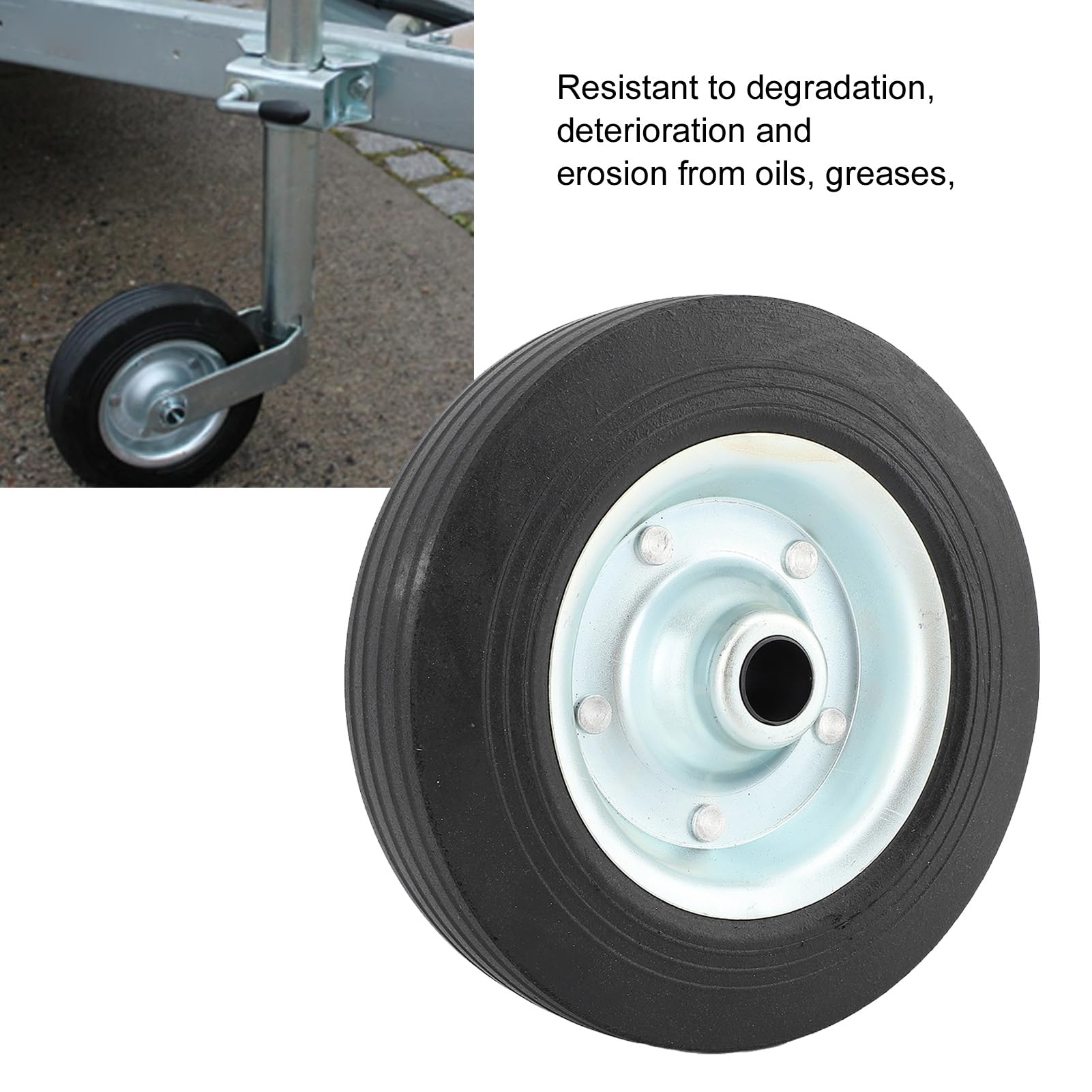 Ausla Sostituzione della Ruota in Gomma del Martinetto per Rimorchio, capacità di 500 kg, Ruota 48 Mm con Foro Centrale 20,3 Mm, Lunghezza del Bordo di 200 Mm per Ruota del