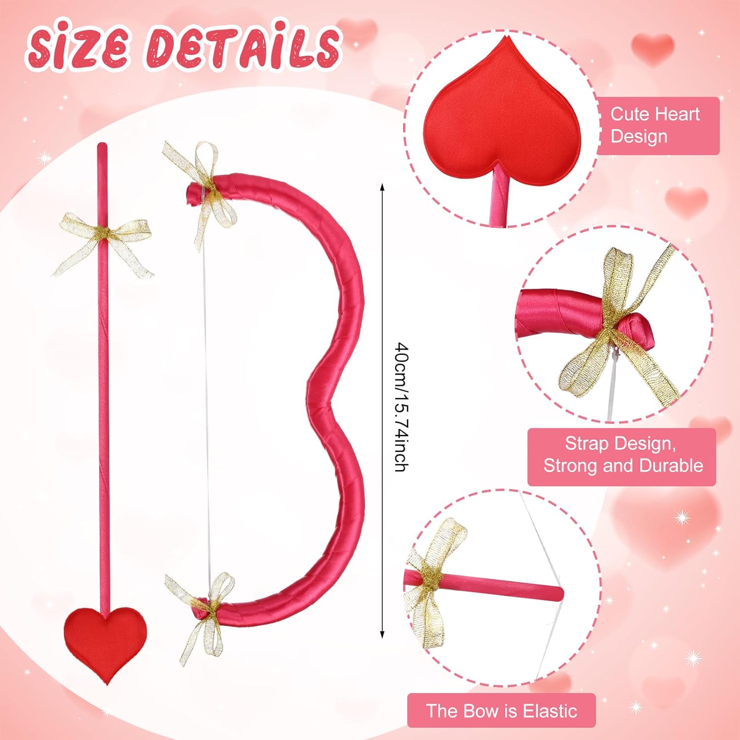 Leitee Cupid Bow and Arrow Set Cupid Costume Accessories Women Cosplay Supply for Party Cos Adult Rose Red