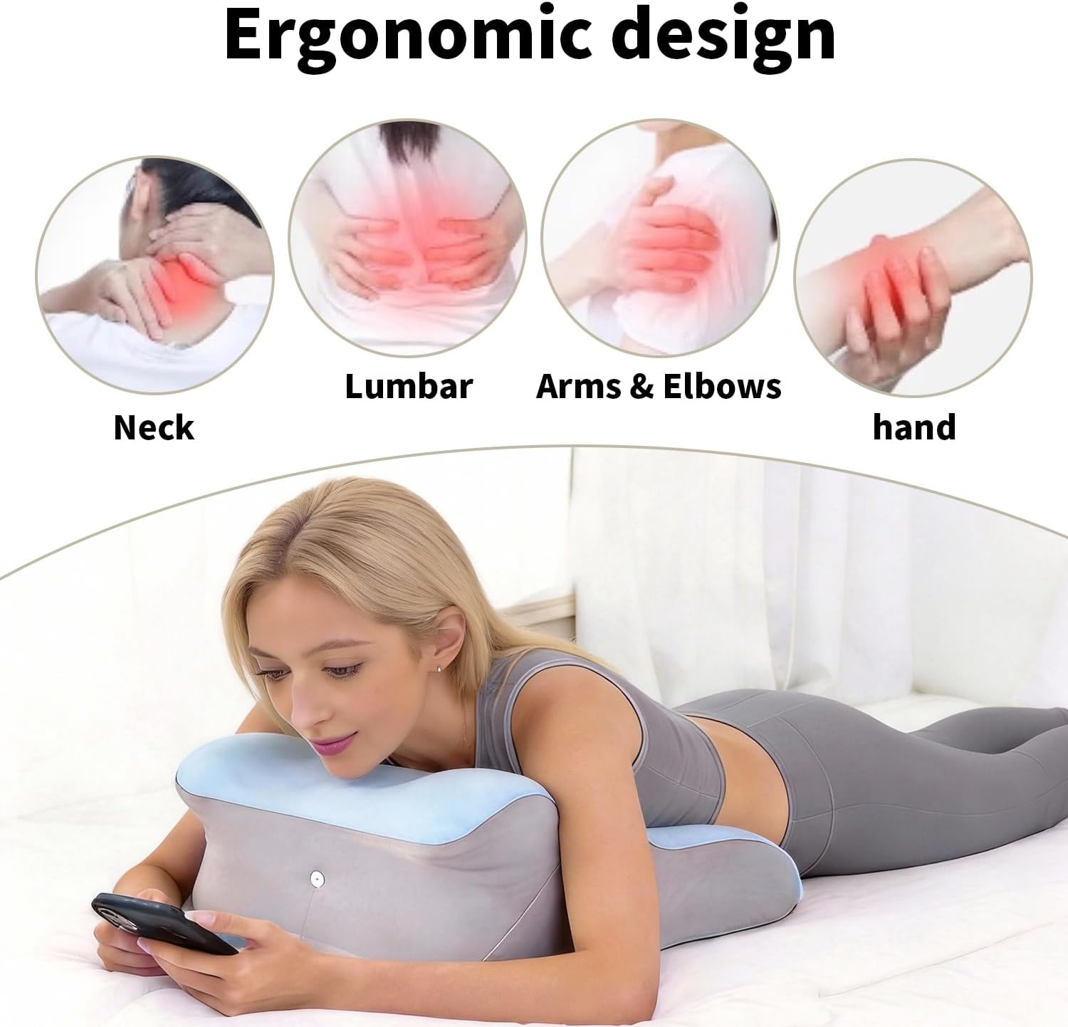 Memory Foam Ergonomic Wedge Pillow for Stomach Sleepers with Chest Hollow, Prone Pillow for Reading and Lying Down (Blue)