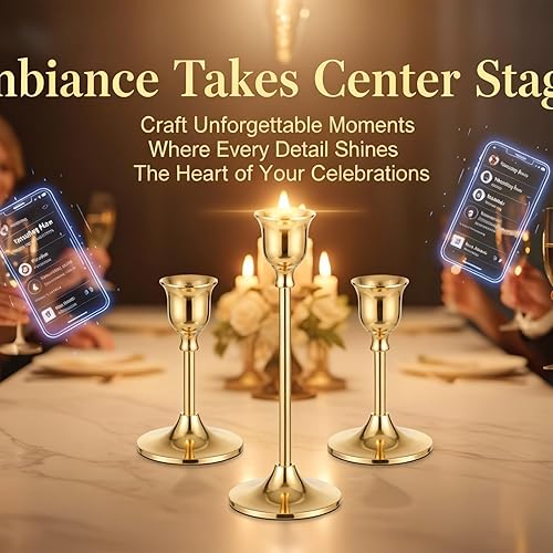Miniatura 7 de Set of 3 Gold Candlestick Holders for Taper Candles, Gold Candle Holders, Metal Tall Taper Candle Holder Stands for Home Decor Wedding Party Table