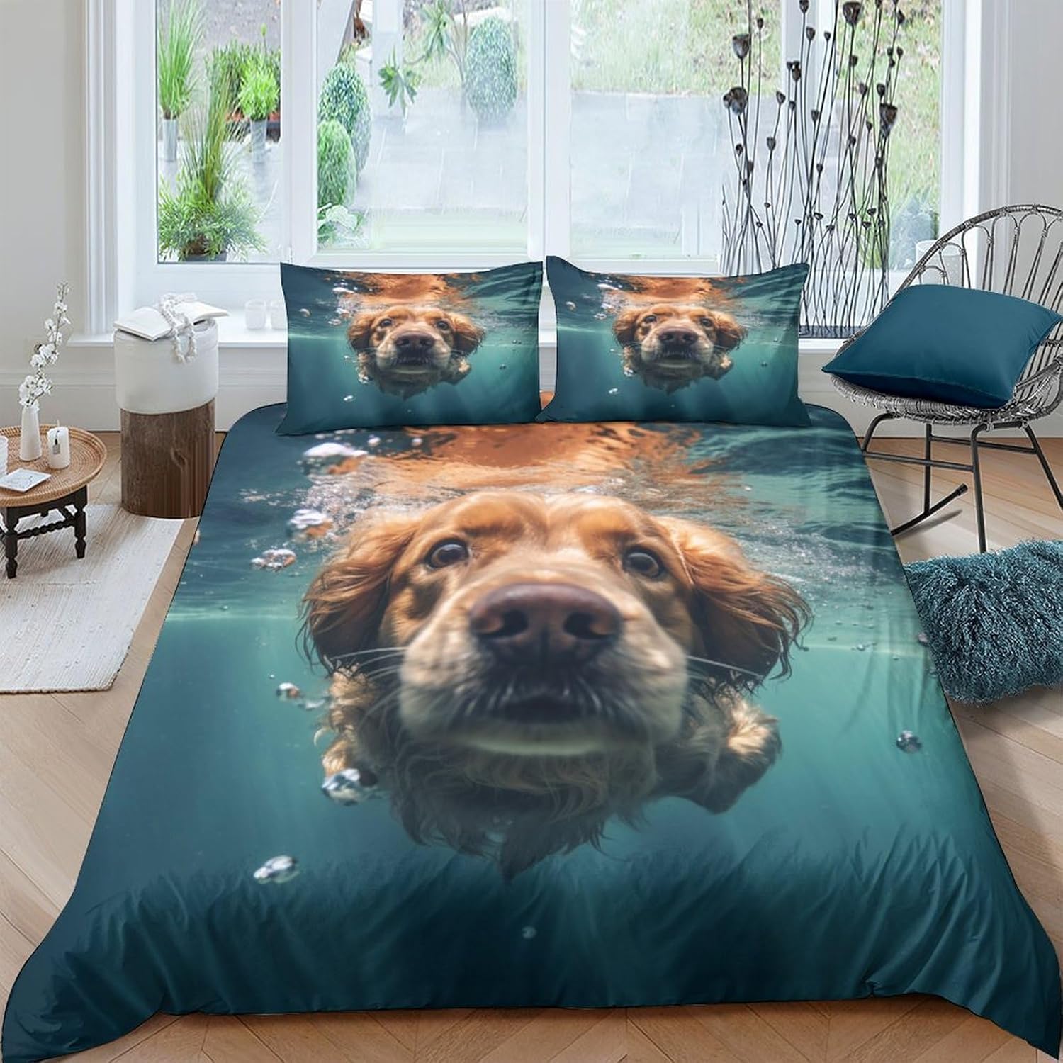 HIXIP Diving Dog Duvet Cover Set Single Children Golden Retriever