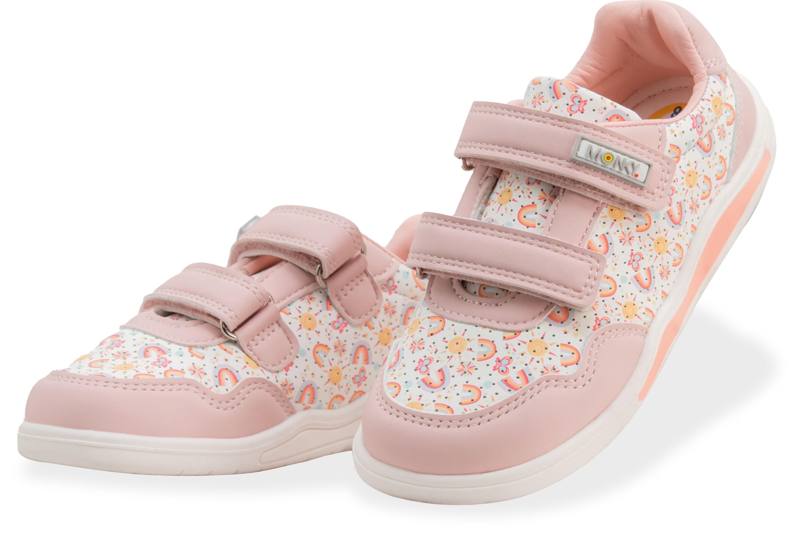 MONKY Zapatillas Barefoot Infantiles con Luces LED – Calzado Respetuoso Cero Drop, Puntera Ancha, Suela Flexible Antideslizante, Cierre Velcro, Piel Sintética, Tallas 25-30