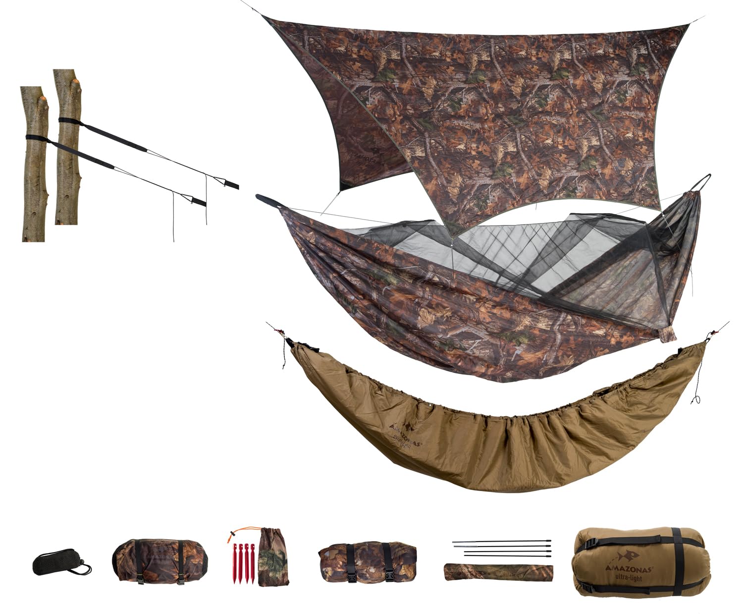 AMAZONAS Ultra-Leichtes Winter-Set Forest - Hängematte, Aufhängung, Tarp, Underquilt-Poncho - Outdoor-Genuss ab 0 Grad, Hochwertige Qualität und stilvolles Design, nur 1,22 kg, Ultraleicht
