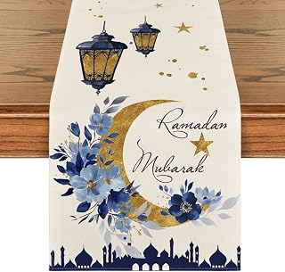 Artoid Mode Castle Lantern Flower Ramadan Table Runner, Seasonal Kitchen Dining Table Decoration for Home Party Decor 13x72 Inch