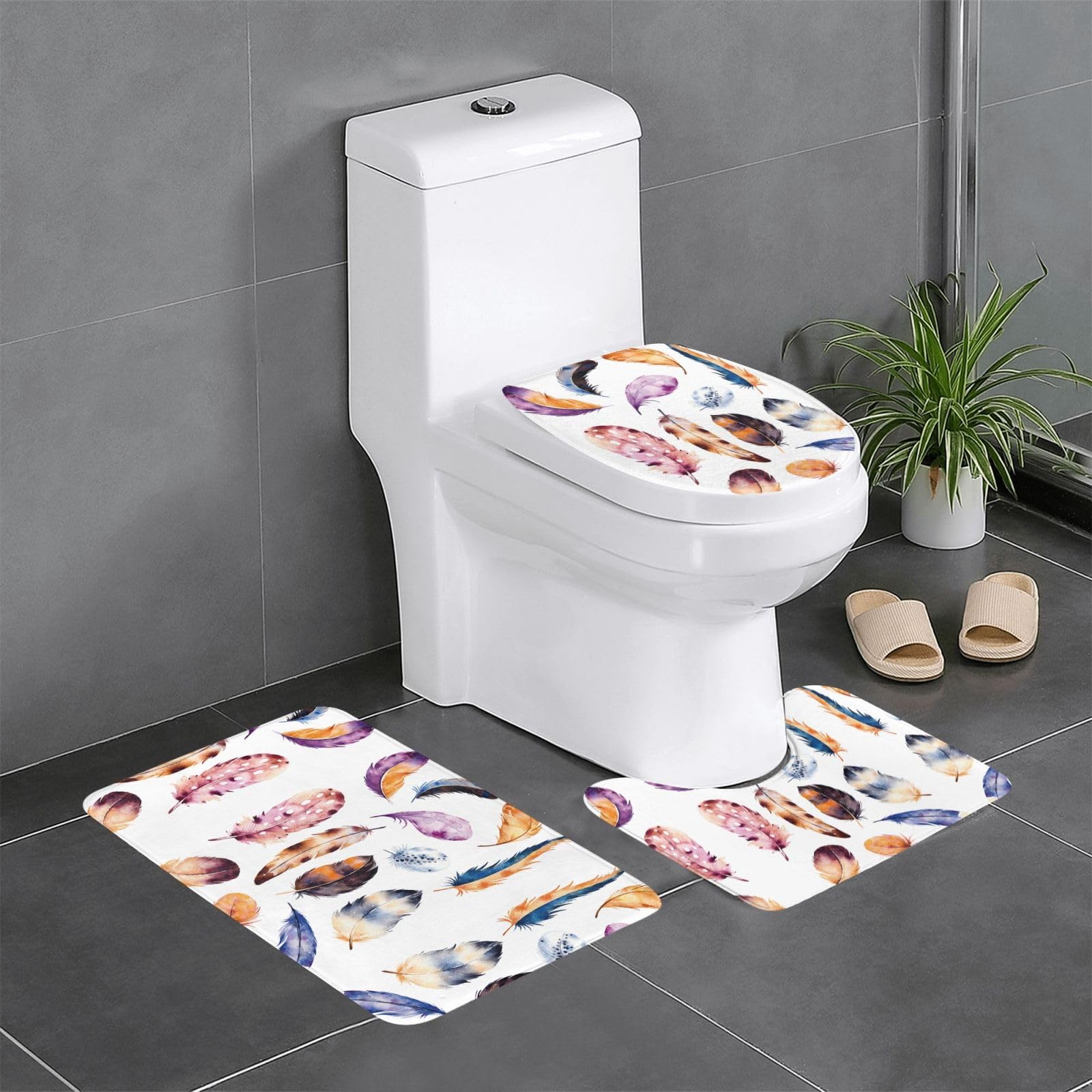 Ensemble tapis de salle de bain haut de gamme parure 3 pièces colorées