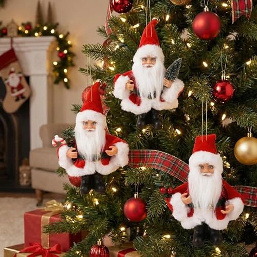 URBNLIVING Mini Hanging Santa Claus Ornament – Traditional Christmas Tree Decoration, Standing Holiday Figurine (Set of 3)
