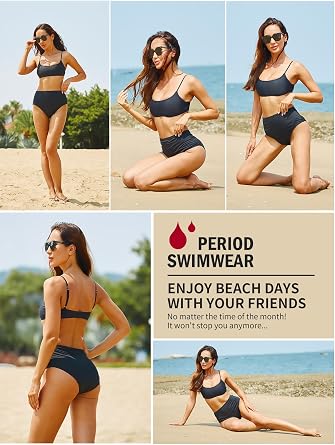 Period Swimwear-Menstrual Swimsuit Bikini Bottoms-High Waisted Leakproof Swim Bottoms for Teens Girls and Women.
