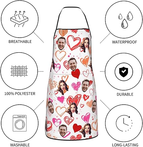 Miniatura 7 de WAYABO Delantal personalizado con bolsillos Adulto Unisex Cocina Delantal Personalizado Personalizado Con Nombre Texto Foto