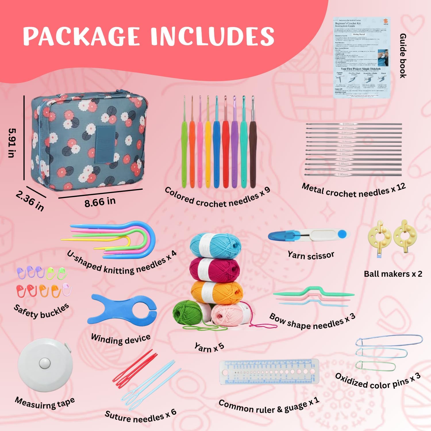 Crochet Kit for Beginners Adults & Kids | 52pcs Crochet Hooks Set with Yarn, Ergonomic Crochet Needles & Storage Case | Perfect Crochet Starter Kit for Travel, Knitting Supplies & DIY Crafts Gift