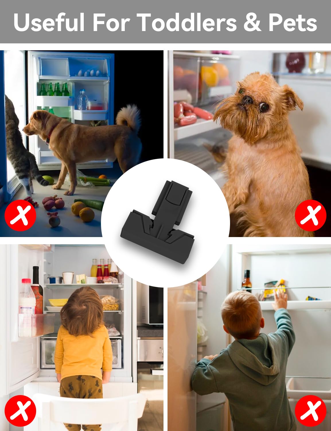 Maveek 4-Pack Child Proof Refrigerator Lock for Kids, Baby Safety Fridge Door Locks Childproof Latches for Toddlers, Cats and Dogs (Black)