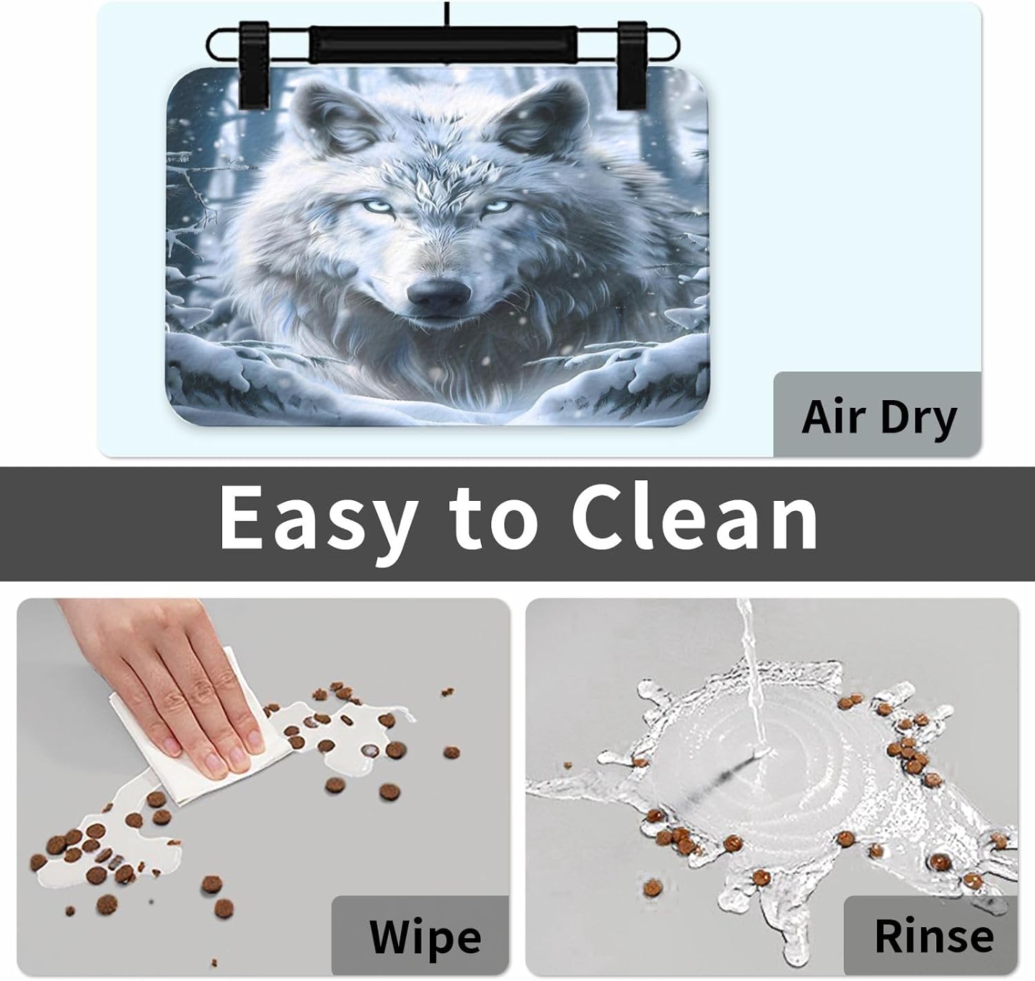 Snowy Forest Wolf (1) Pet Food Mat Dog Non-Slip Feeding Mat Cat Bowl Mats Pets Placemat for Food and Water 40x60cm