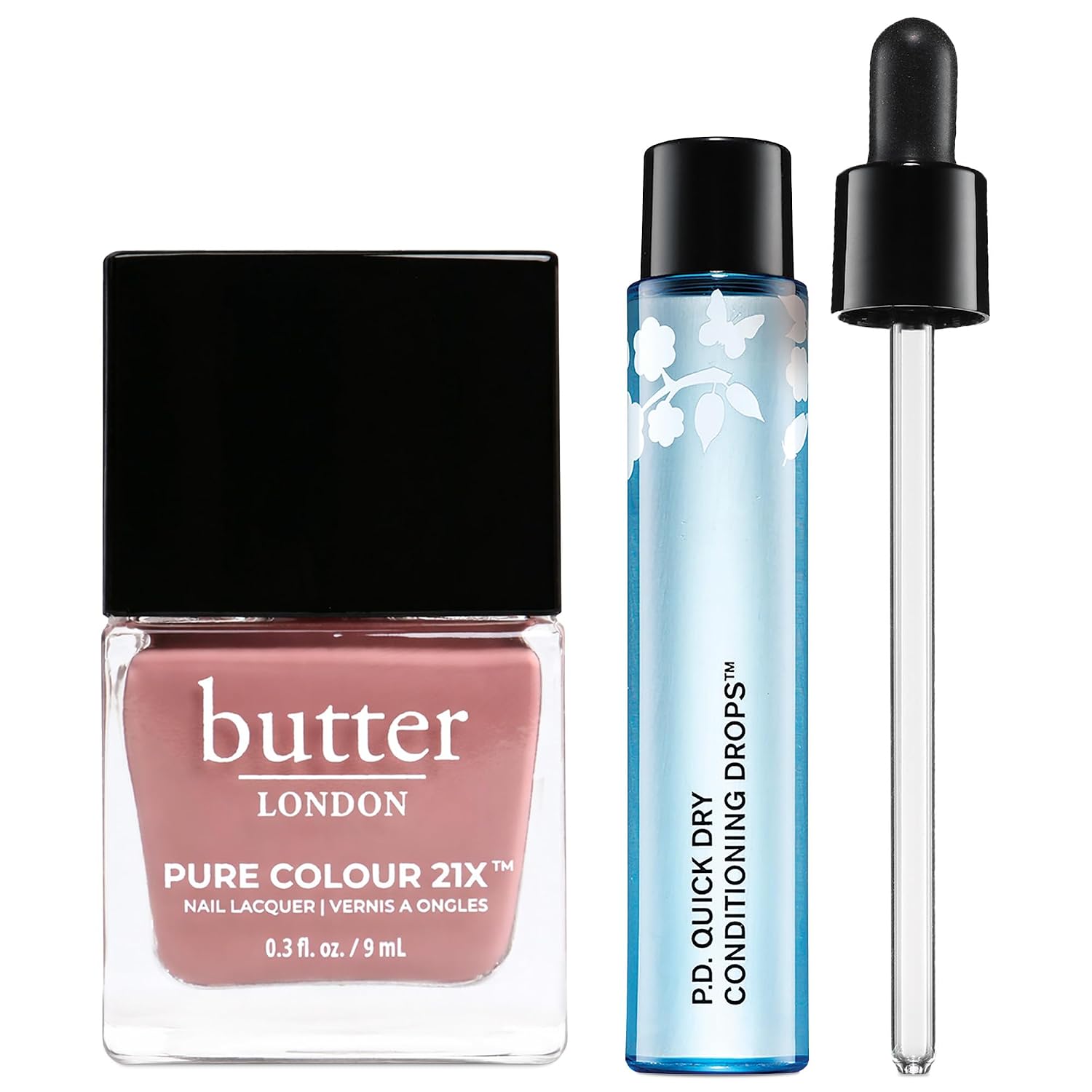 butter LONDON PC21X Nail Lacquer Polish & Quick Dry Conditioning Drops Cuticle Oil Bundle - Mums The Word