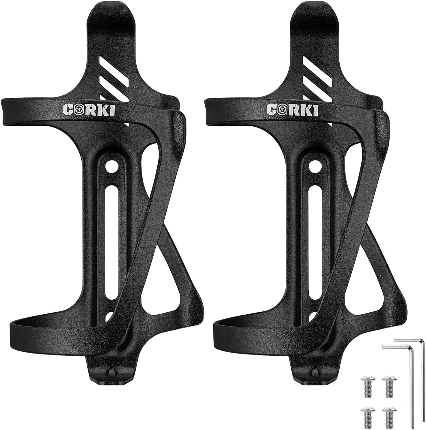 CorkiCycles Right Side Load Water Bottle Cage, Side Entry Bike Water Bottle Holder for Road & Mountain Bikes - 2 Pack - Black-Aluminum Alloy
