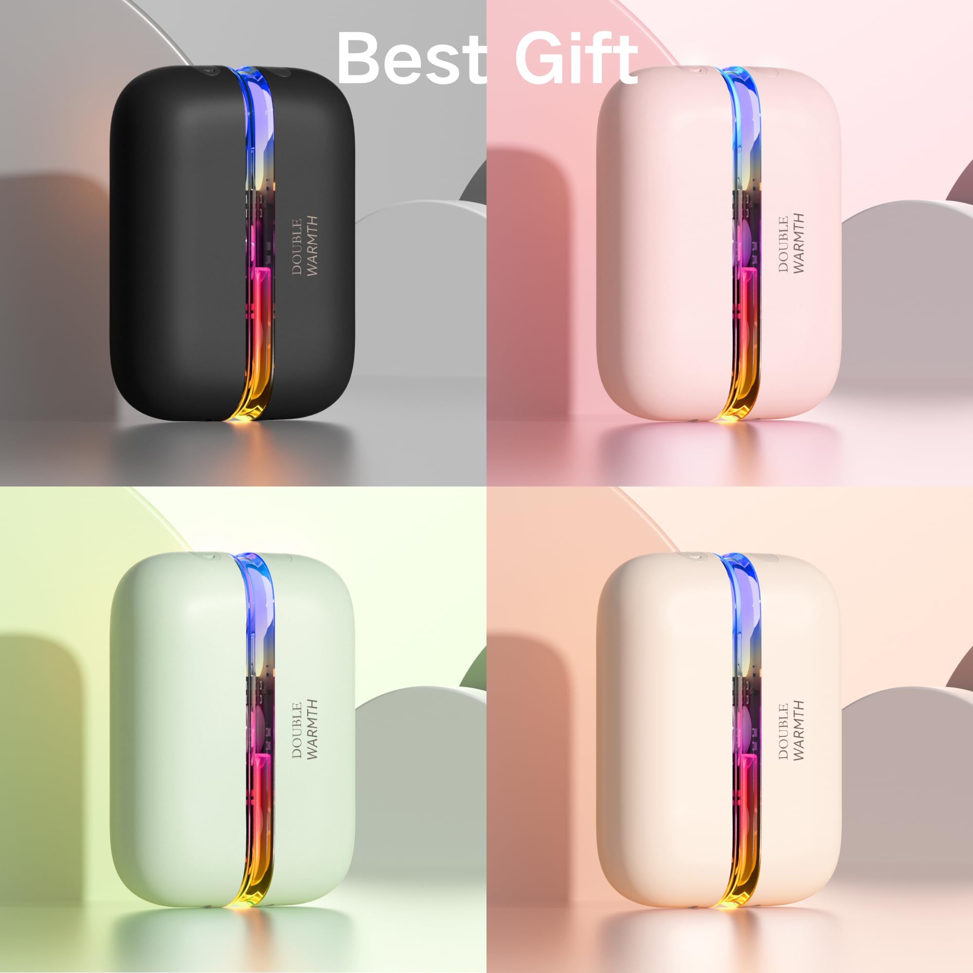 Chauffe-mains rechargeable avec fixation magnétique, 6000 mAh, chauffage double face, 3 réglages (45 °C à 60 °C), charge rapide, design transparent, cadeaux pour Noël, chasse, camping, vert