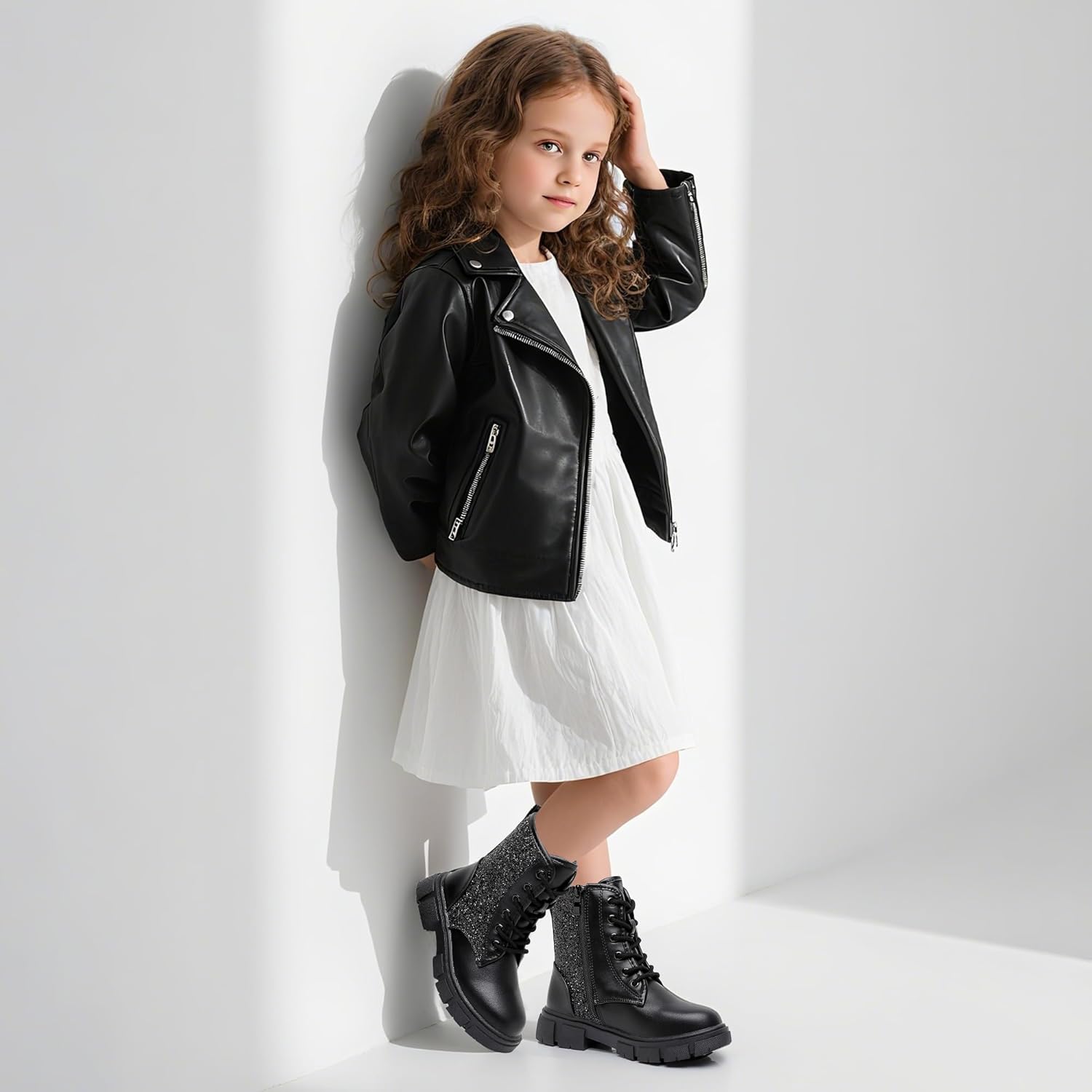 Apakowa Girls Combat Boots Fashion Ankle Booties Side Zipper Boots (Toddler/Little Kid/Big Kid)