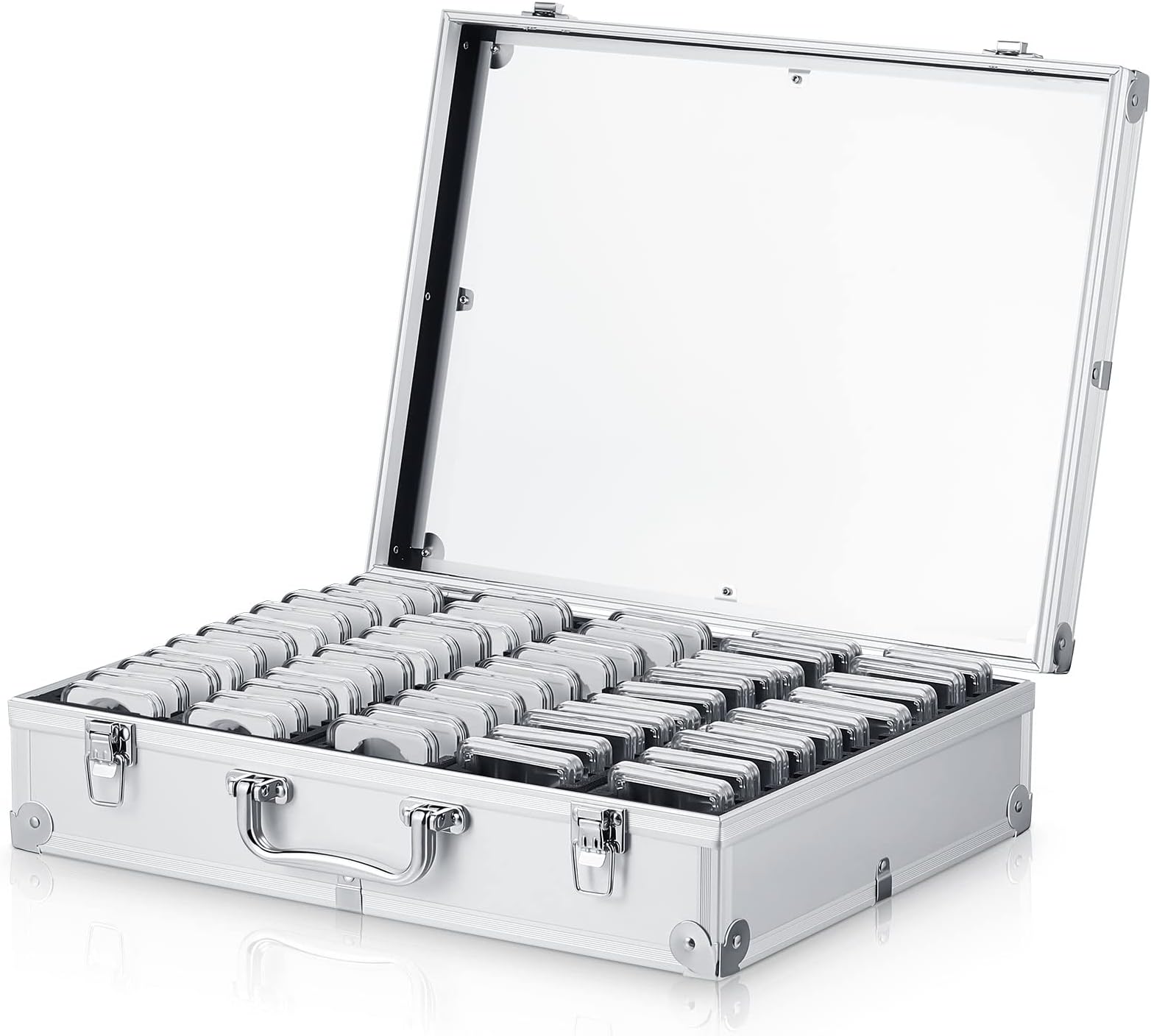Funrous 100 Coin Slabs Case, Aluminum Coin Storage Box, Silver