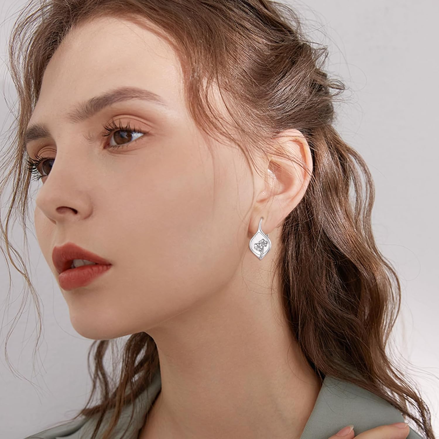 URONE Orchid/Poppy Earrings 925 Sterling Silver Flower Leverback Earrings Flower Jewelry Gifts for Women - Image 2