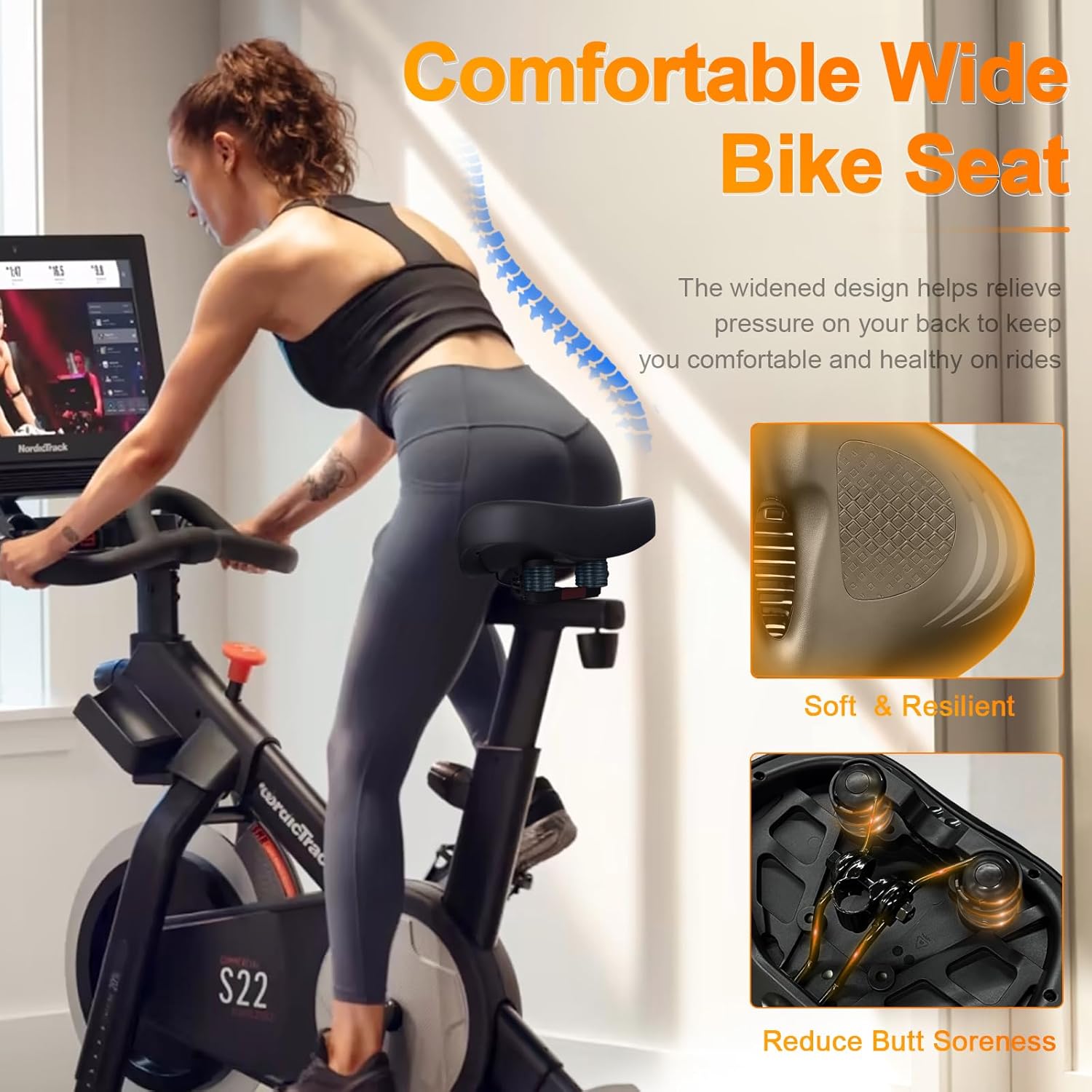Bike Seat Noseless Wide Bicycle Seat for Women Men, Bike Seats Cushion Comfort for Big Butt, Multiple Fit Saddle for Peloton, Electric, Exercise, Cruiser Bikes