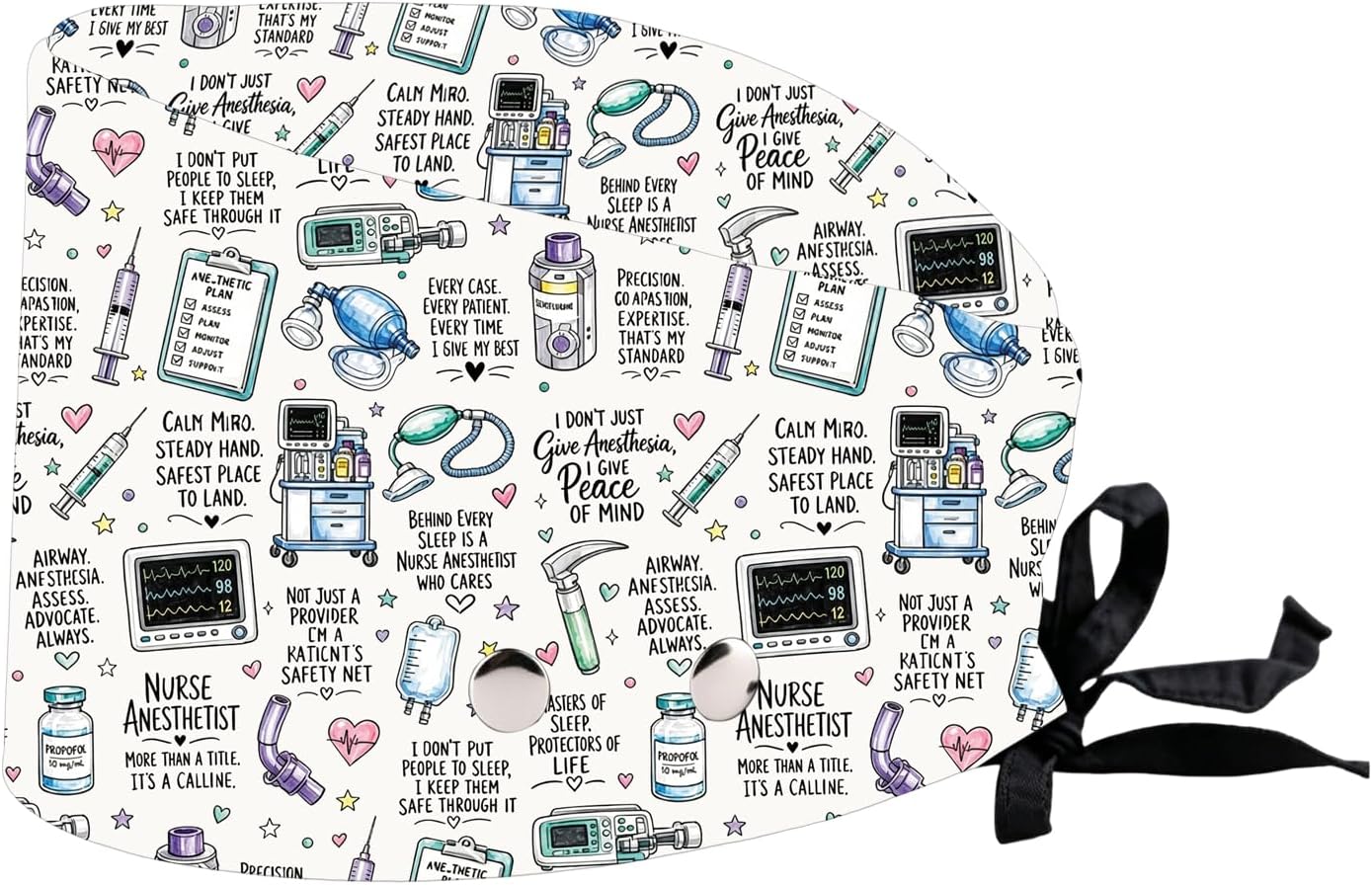 CMNIM Nurse Anesthetist Surgical Cap CRNA Gift Anesthesiologist Thank You Gifts Anesthesia Tech Working Caps with Button Beige