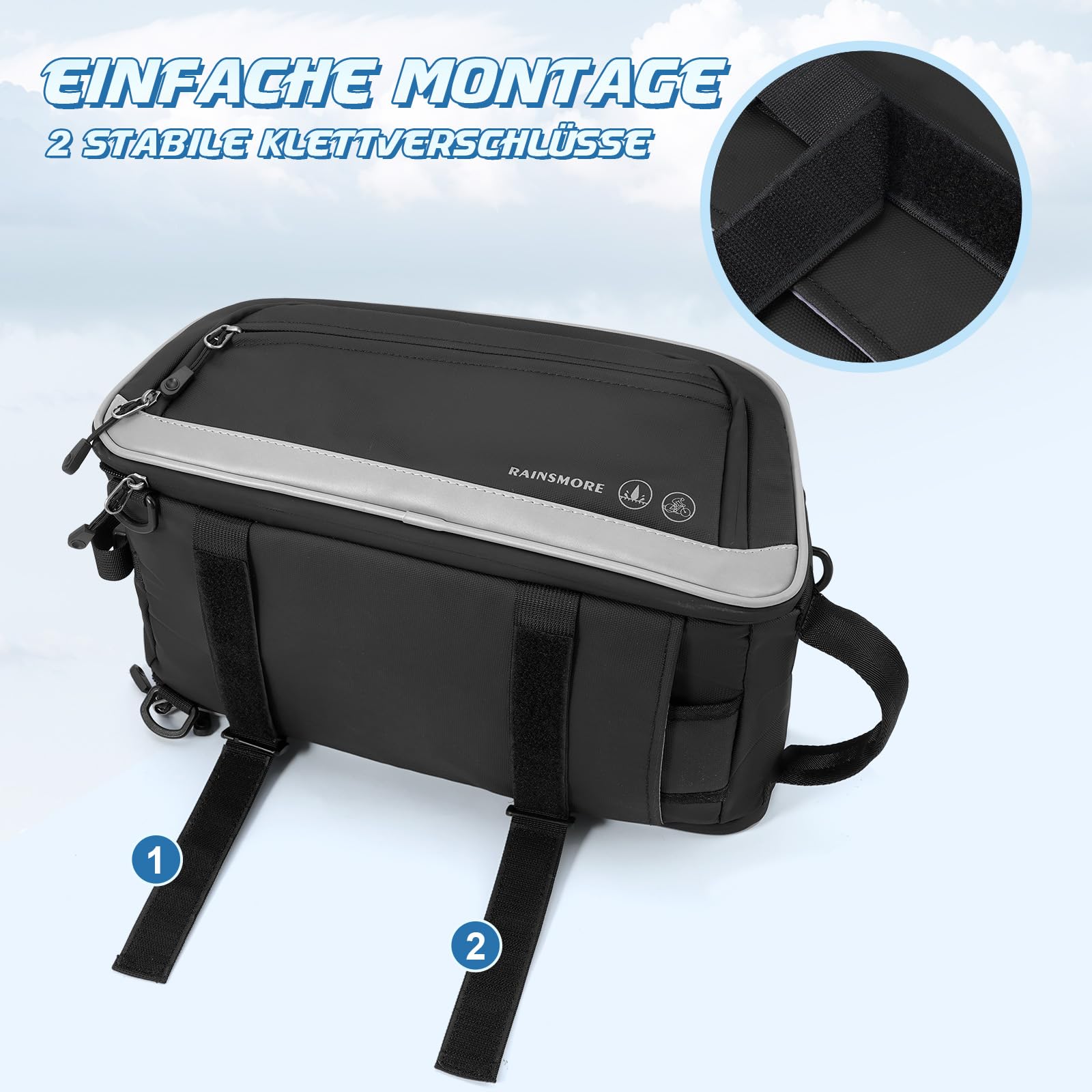 RAINSMORE Fahrradtaschen für Gepäckträger 15L-23L Erweiterbar Wasserdicht Fahrradtasche Hinten mit Reflektierend Regenschutz Fahrrad Gepäckträgertasche für E-Bike Pendler Freizeitradfahren Schwarz
