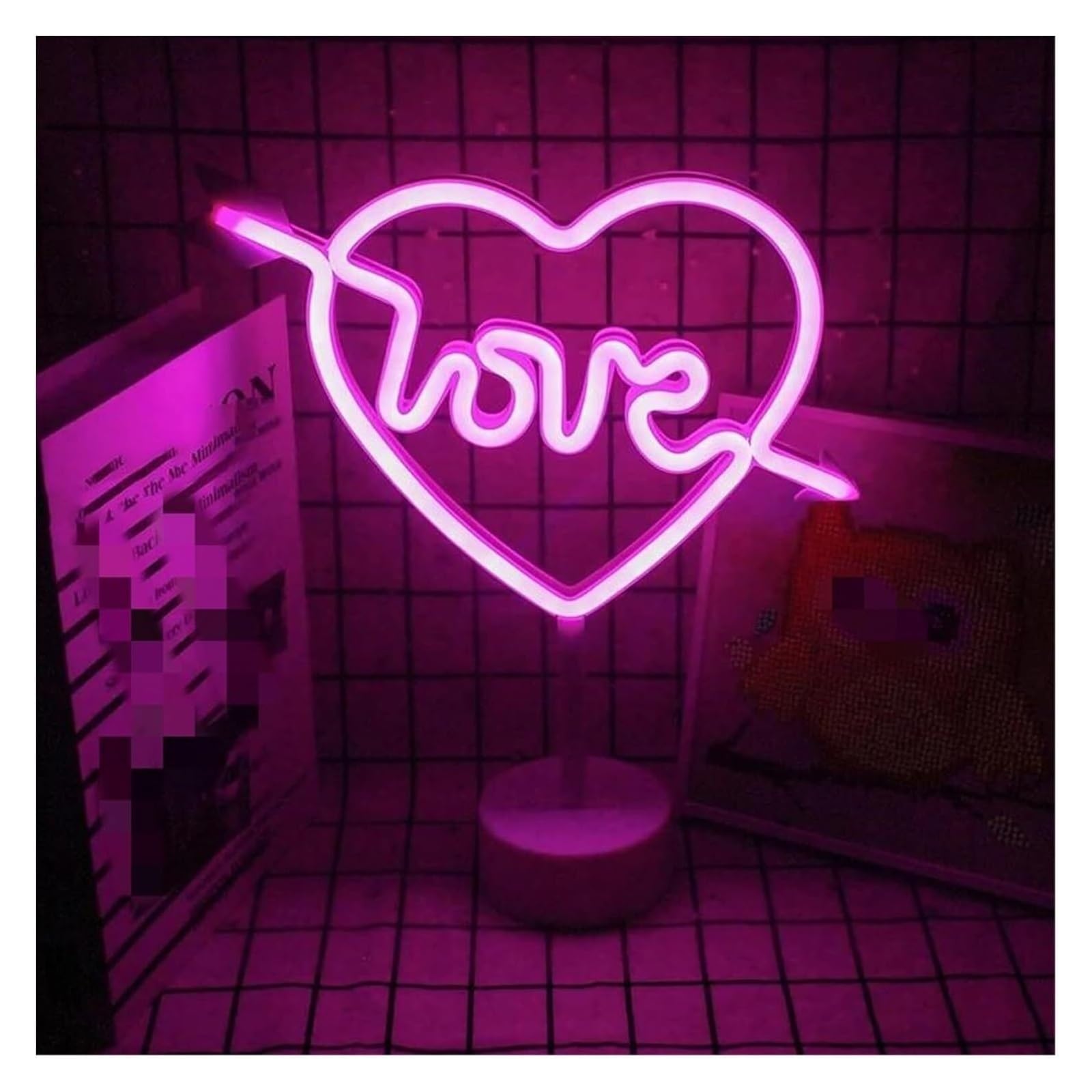 Lampada al neon con atmosfera rilassante, insegna, lampada da tavolo scritta Love, luce notturna per San per Valentino(A)