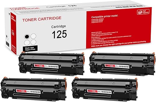 Paquete de 4 cartuchos de tóner negro 125 3484B001AA repuesto compatible con CRG 125 3484B001AA para impresora Canon ImageCLASS LBP6030w ImageCLASS