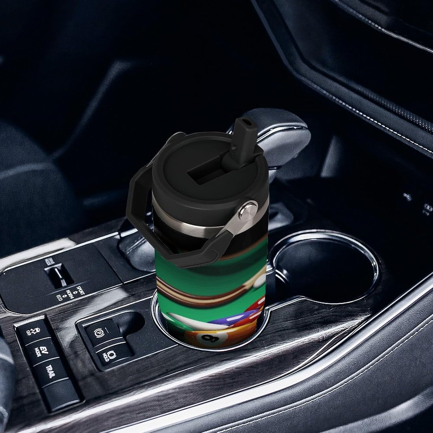 Billiards Water Bottle 30 Oz Fits Car Cup Holder,Insulated Coffee Mug Large Capacity Car Cups,Stainless Steel Double Wall Sport Bottle for Travel Sports Gym