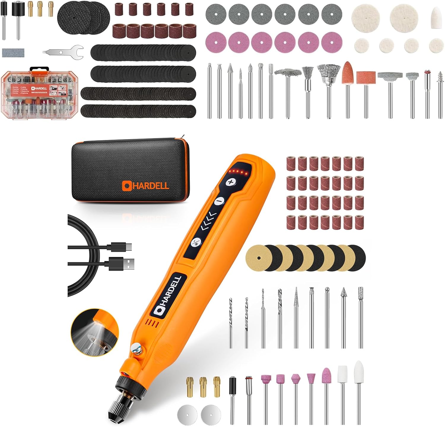 HARDELL Mini Cordless Rotary Tool & 230pcs Rotary Tool Accessories(Orange)