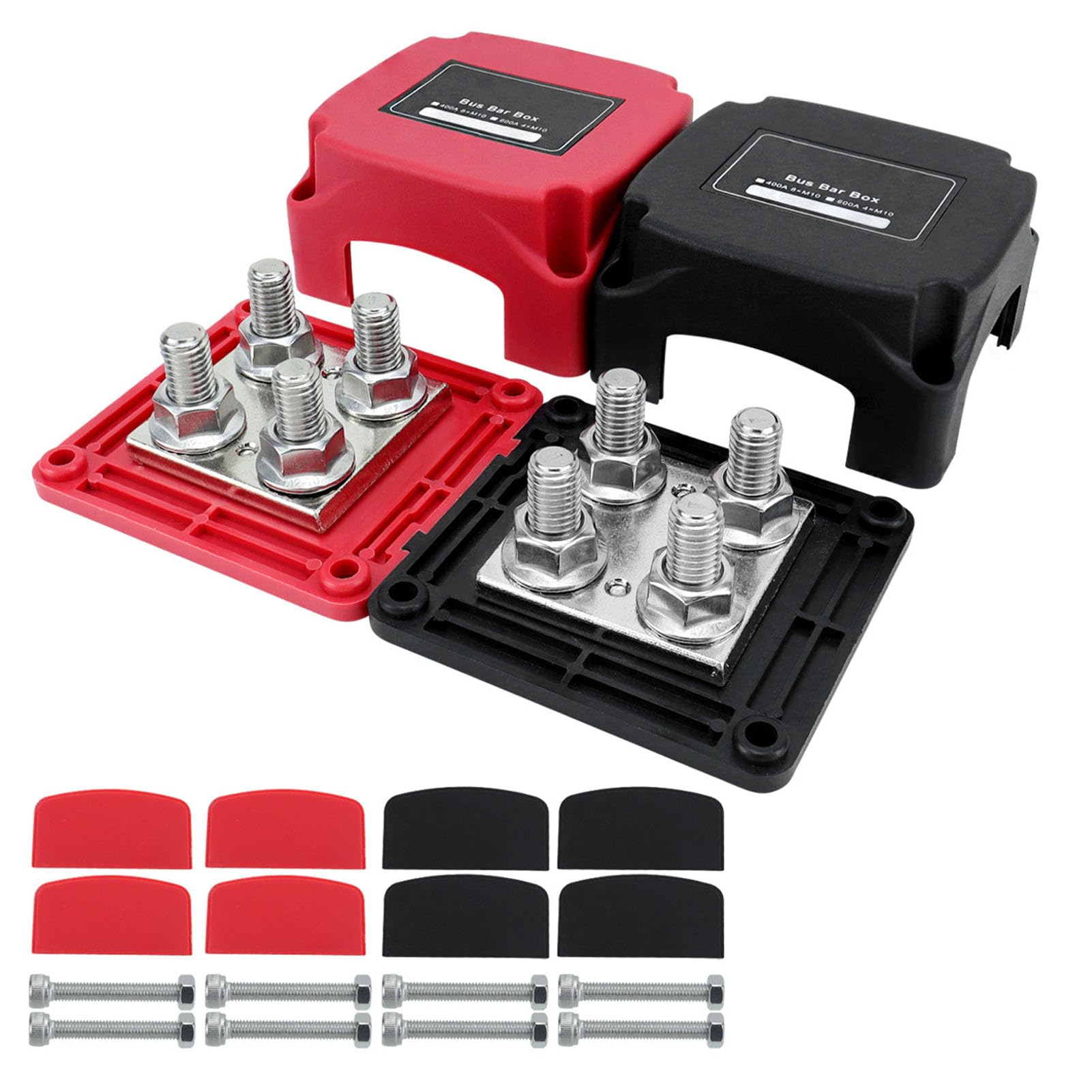 LICAEVEY Bloc de Distribution d'énergie Barre Omnibus, 48 ​​V 400 A M10, Bornier de Barre Omnibus de Batterie pour Camping-Car Marin, Automobile, avec Alliage de Zinc et Cuivre, Lot de 2 Rouge et