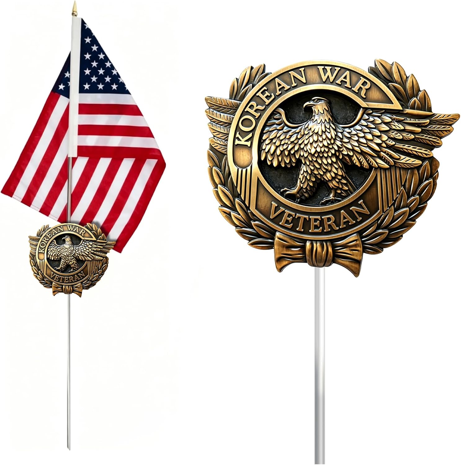 FRF FLAG WWI Aluminum Grave Marker, with 12x18 Inch USA Flag, Aluminum Veterans Plaque, Memorial Day Gifts, Suitable for Graveside Memorials to Honor Those who Served