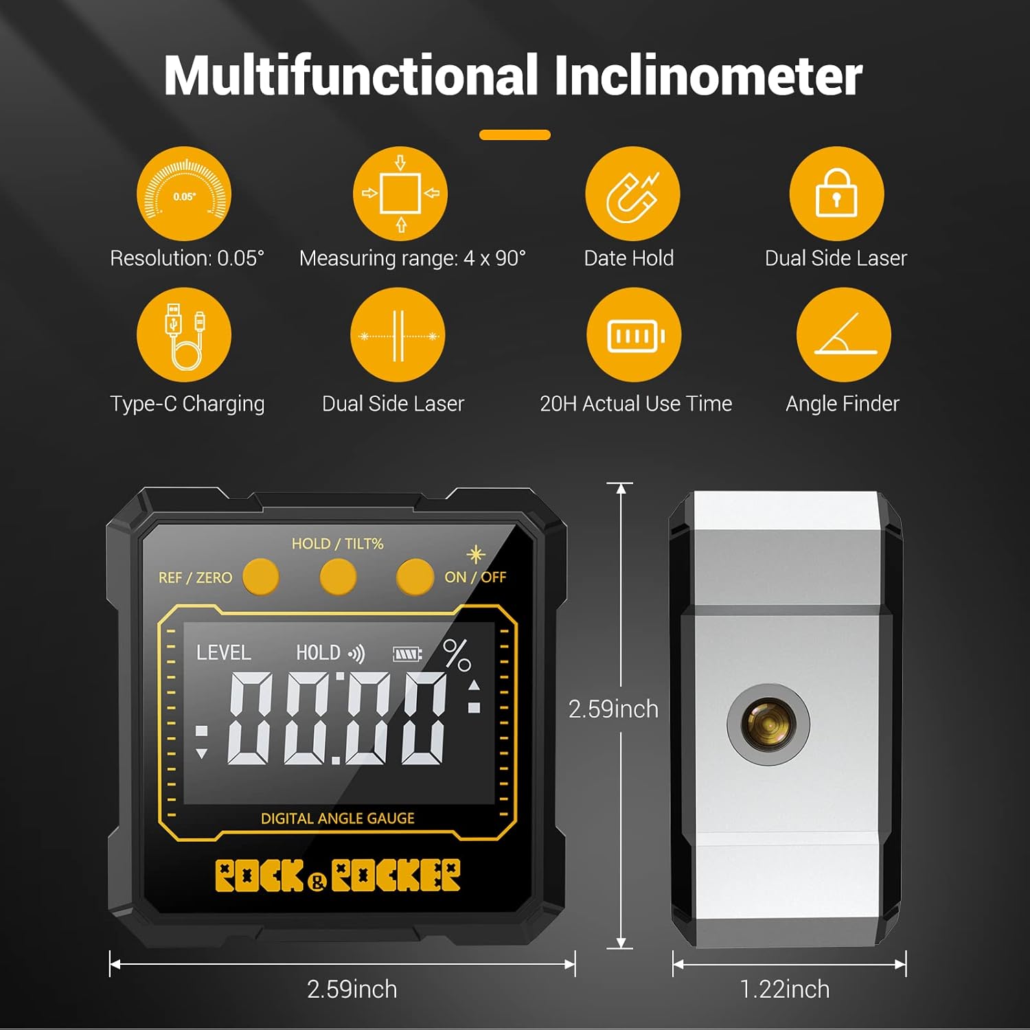 3-in-1 Digital Angle Finder-Electronic Level&Laser Level-Rechargable Digital Angle Gauge Magnetic,Digital Level Box/Protractor/Inclinometer for Table&Miter Saw/Woodworking with Fabric Bag - - 