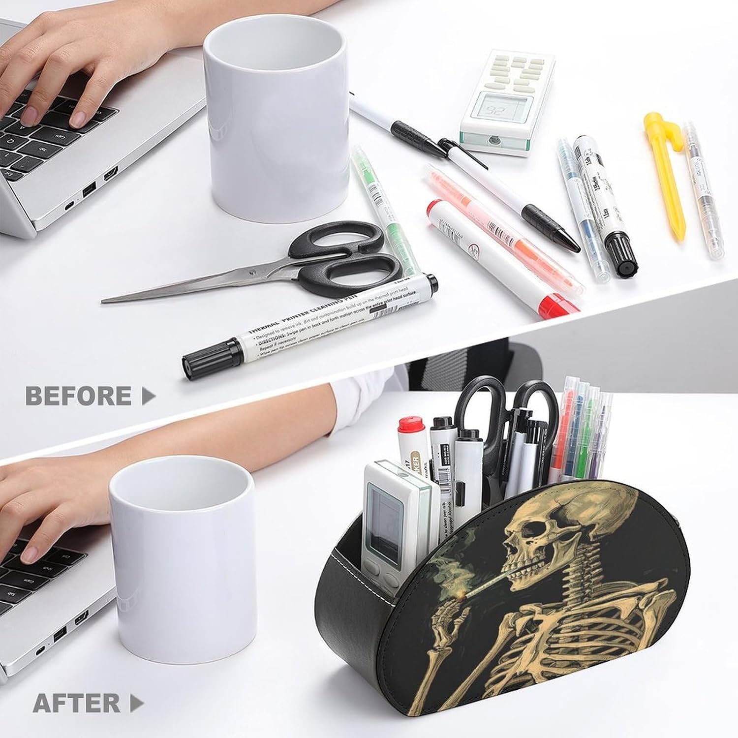 Strange Painting PU Leather Remote Control Holder with 5 Compartments image 3