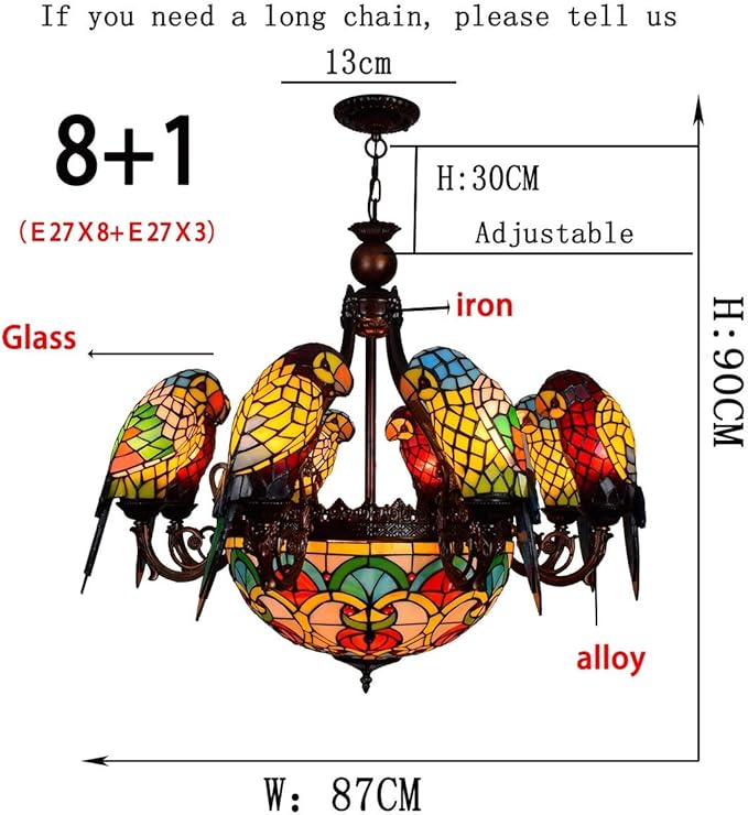 Xiaochen Tiffany glazen kroonluchter Europese Stijl Creatieve Klassieke Parrot Bird Decoratieve Lamp Tiffany Gekleurd Glas Woonkamer Eetkamer Slaapkamer Kroonluchter Koffie Rood Messing Beugel Lamp Bar Eetkame photo 3