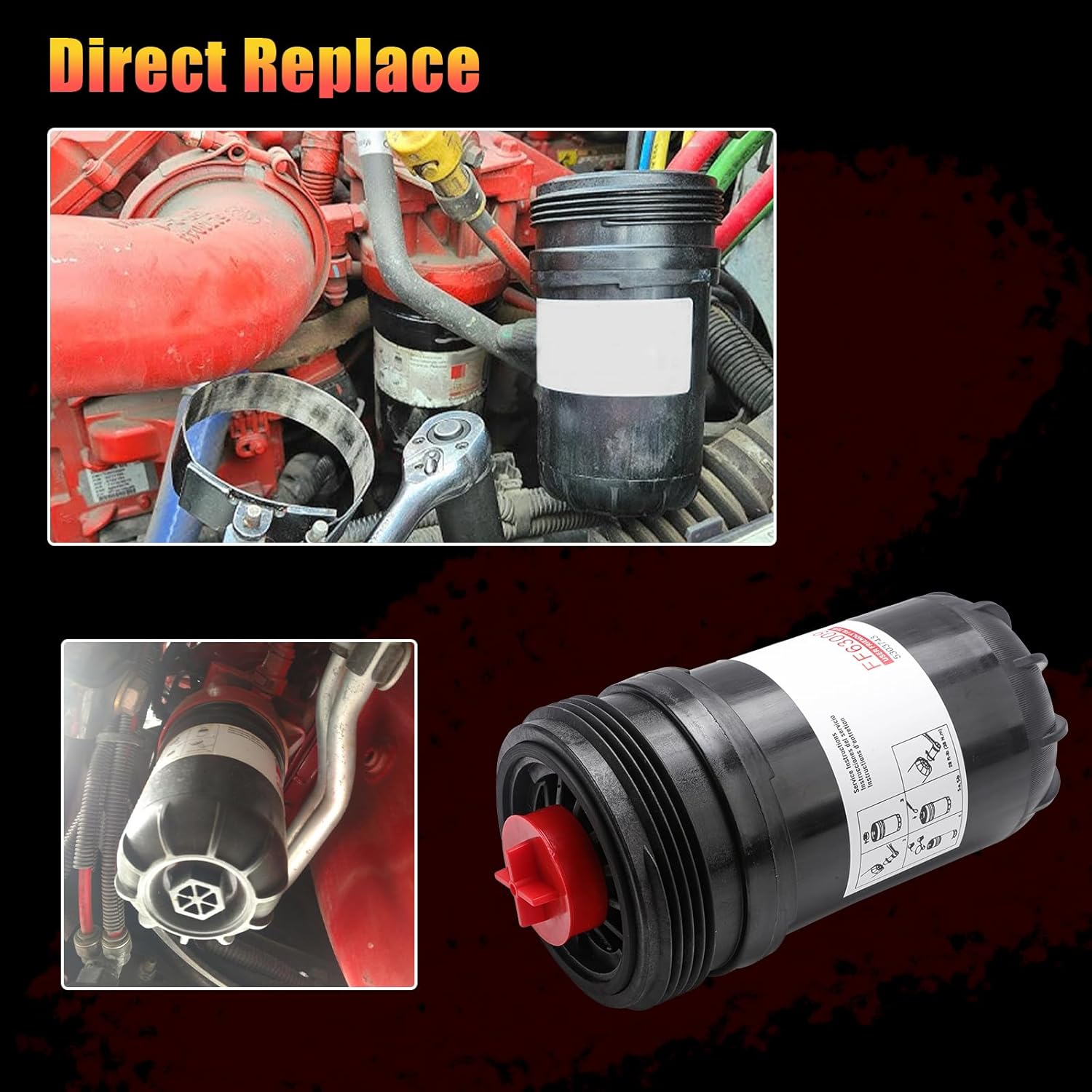 6Pcs FF63009 Fuel Filter Fits for Cummins B & L Series 6.7L Diesel Engines, FF63054NN Filtration Element 10 Micron, Replace#5303743 FF63008 FH22168