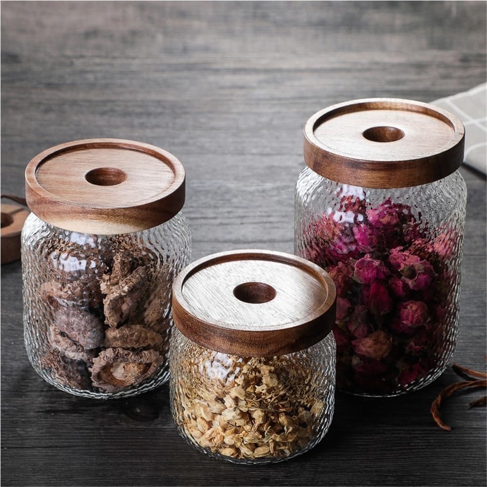 SONGCHAO Sugar Jar Creative Hammered Glass Storage Jars Tea Grain Coffee Beans Sealed Transparent Empty Tea Canister(700ml)